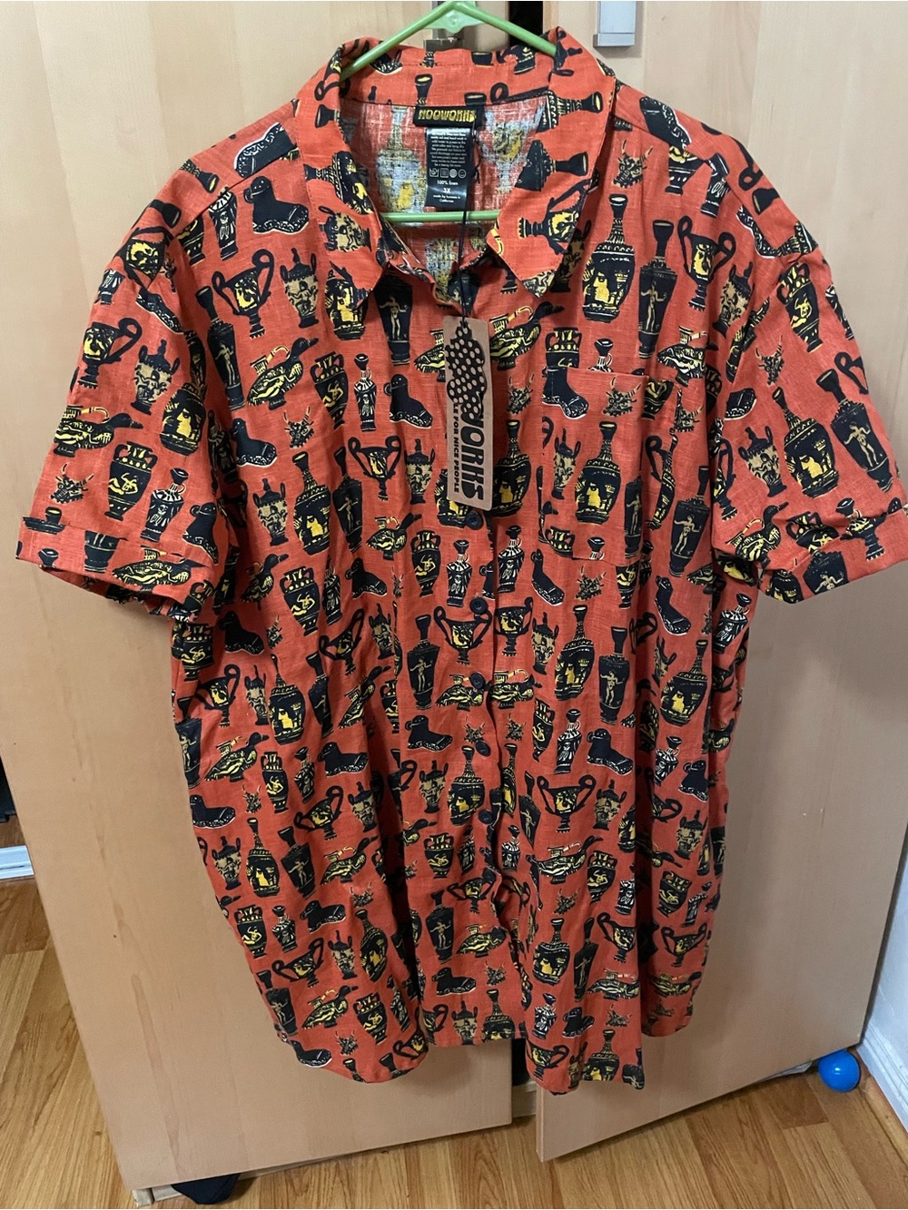 Nooworks Orange Short-Sleeve Mini Dress with Black & Yellow Print Unisex